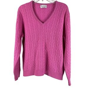 Hawick Scotland Sweater Sz M Cable Knit Fisherman Pink Preppy Valentines